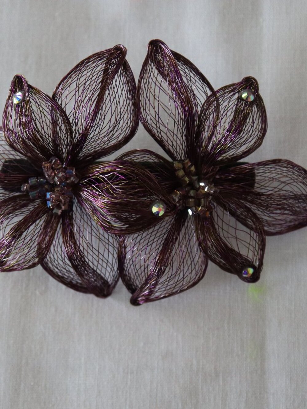 French Barrette Copper mesh Wire Purple Hand Made 5" x 3"